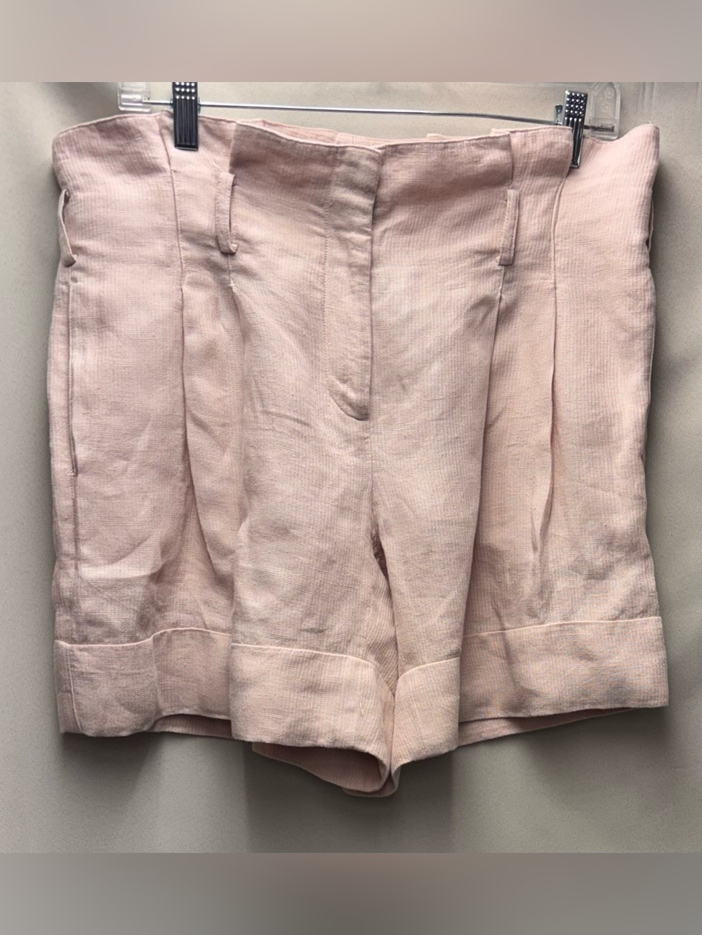 Robert Rodriguez 100% Linen Pleated High Waist Shorts Size 8 Color Pastel Peach